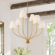 Load image into Gallery viewer, Farmhouze Light-Vintage 6-Light White Pleated Fabric Tiered Candle Chandelier-Chandelier-Brass-
