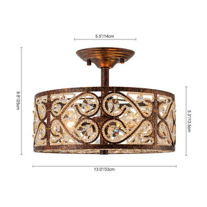 Farmhouze Light - Vintage Bronze Luxe Crystal Drum Lantern Ceiling Light - Ceiling Light - Copper - 