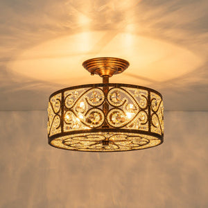 Farmhouze Light - Vintage Bronze Luxe Crystal Drum Lantern Ceiling Light - Ceiling Light - Copper - 