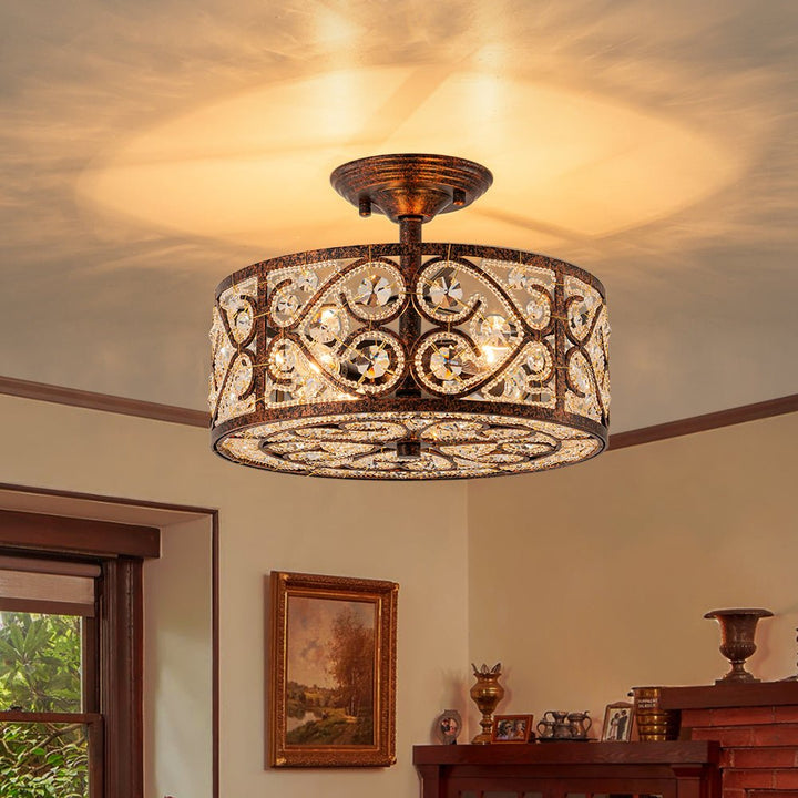 Farmhouze Light - Vintage Bronze Luxe Crystal Drum Lantern Ceiling Light - Ceiling Light - Copper - 