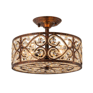 Farmhouze Light - Vintage Bronze Luxe Crystal Drum Lantern Ceiling Light - Ceiling Light - Copper - 