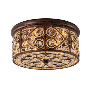 Farmhouze Light - Vintage Copper Luxe Crystal Drum Cage Flush Mount - Ceiling Light - Copper - 