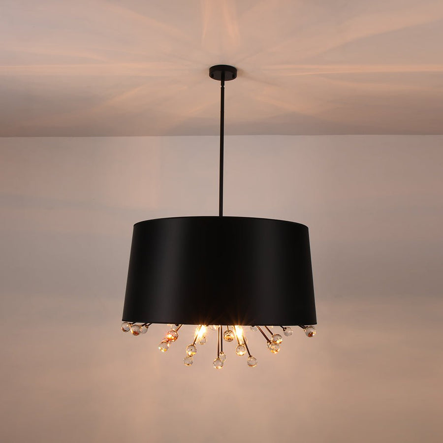 Farmhouze Light - Vintage Crystal Accented Black Fabric Round Cage Chandelier - Chandelier - Black - 