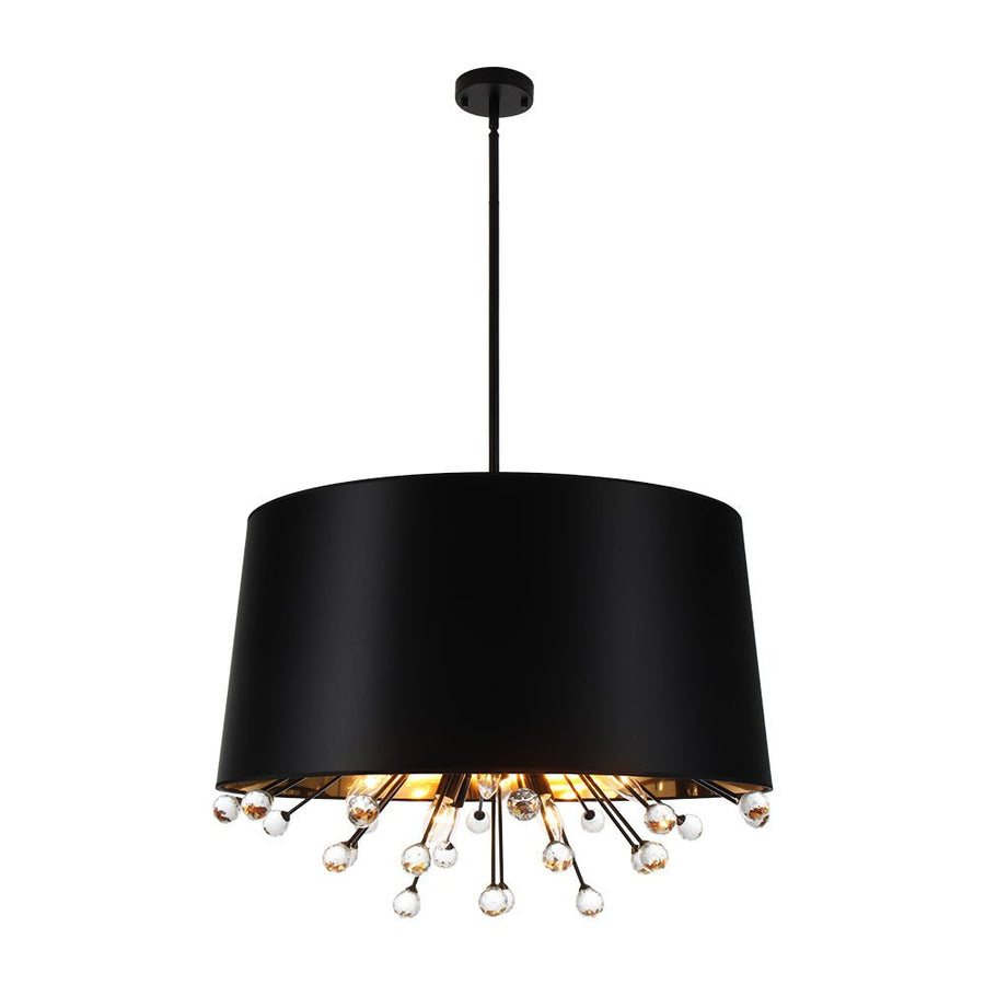 Farmhouze Light - Vintage Crystal Accented Black Fabric Round Cage Chandelier - Chandelier - Black - 