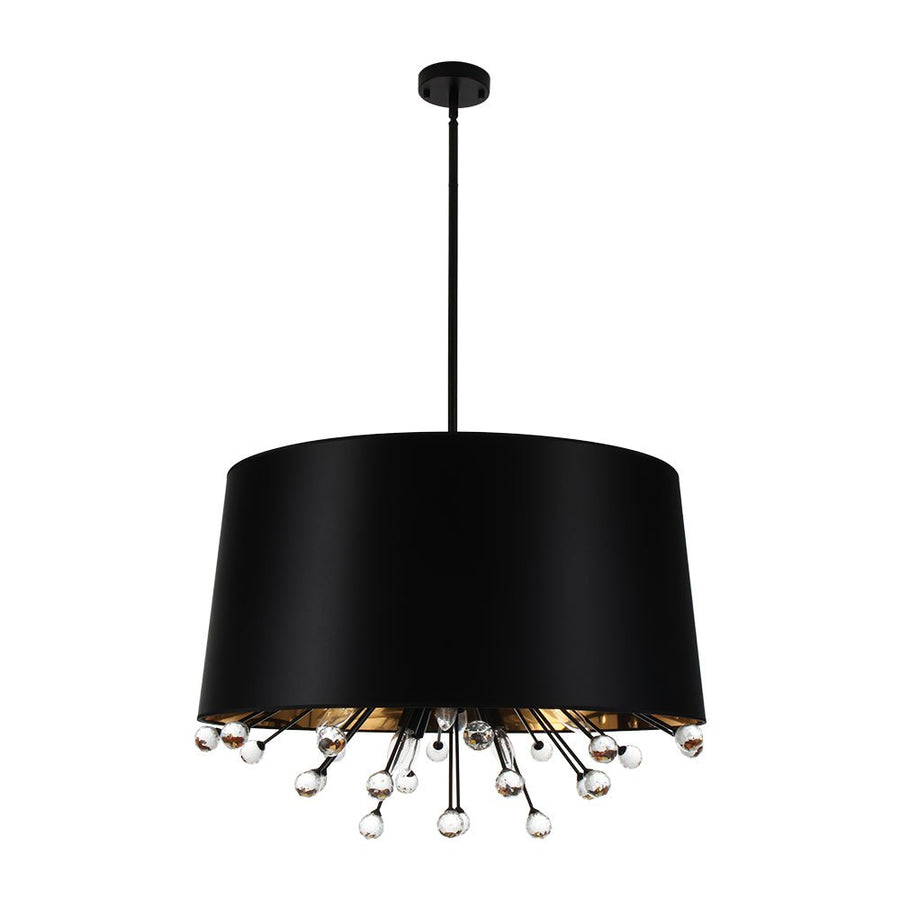 Farmhouze Light - Vintage Crystal Accented Black Fabric Round Cage Chandelier - Chandelier - Black - 