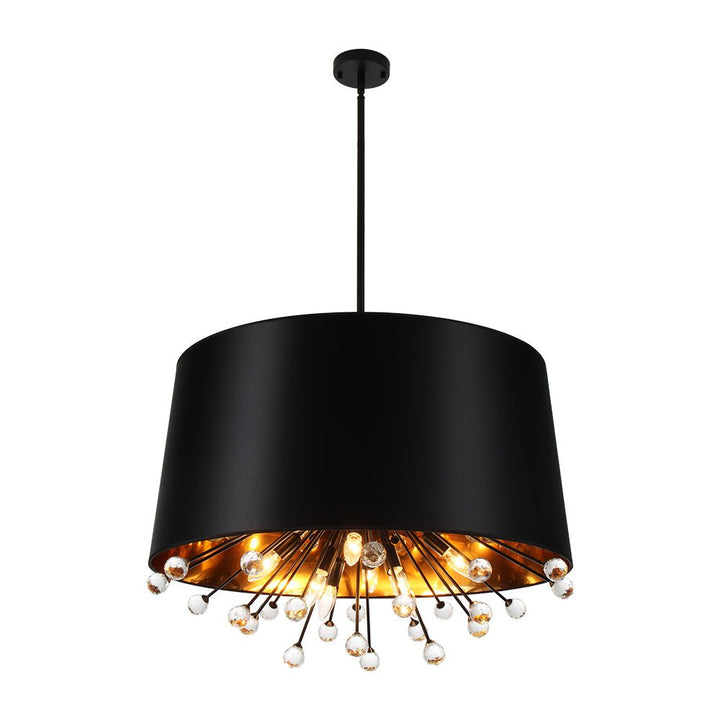 Farmhouze Light - Vintage Crystal Accented Black Fabric Round Cage Chandelier - Chandelier - Black - 