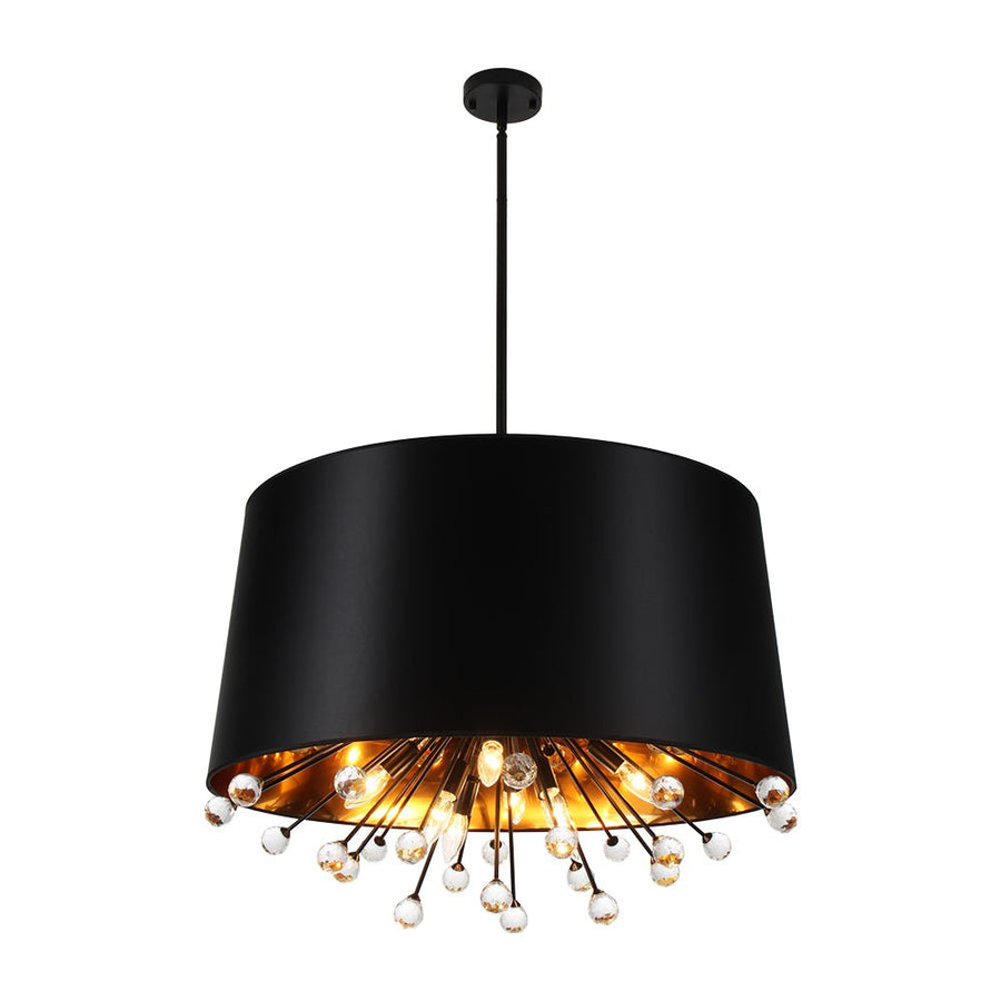 Farmhouze Light - Vintage Crystal Accented Black Fabric Round Cage Chandelier - Chandelier - Black - 