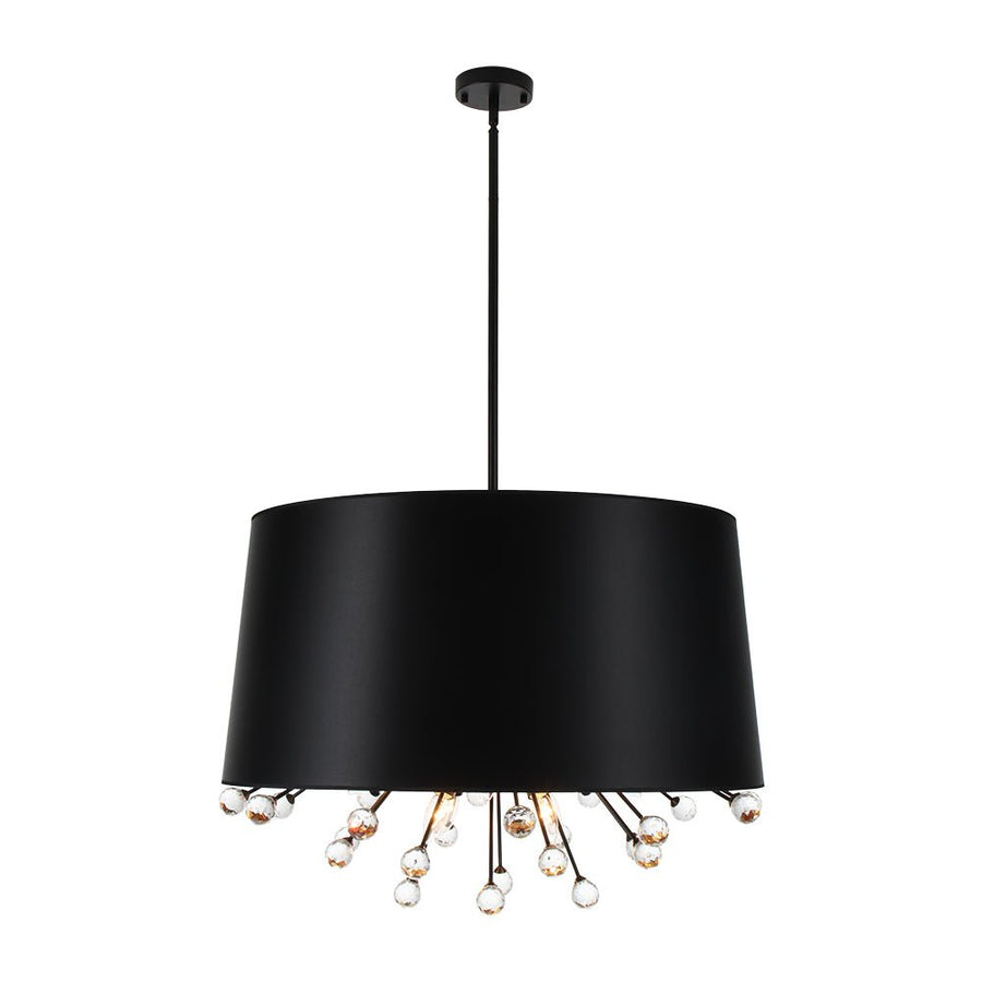 Farmhouze Light - Vintage Crystal Accented Black Fabric Round Cage Chandelier - Chandelier - Black - 