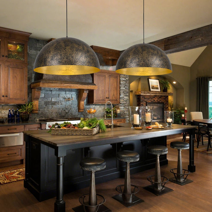 Farmhouze Light - Vintage Distressed Brown Oversized Metal Dome Pendant - Chandelier - 15in - 
