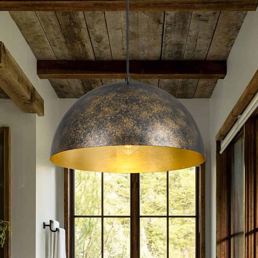 Farmhouze Light - Vintage Distressed Brown Oversized Metal Dome Pendant - Chandelier - 15in - 