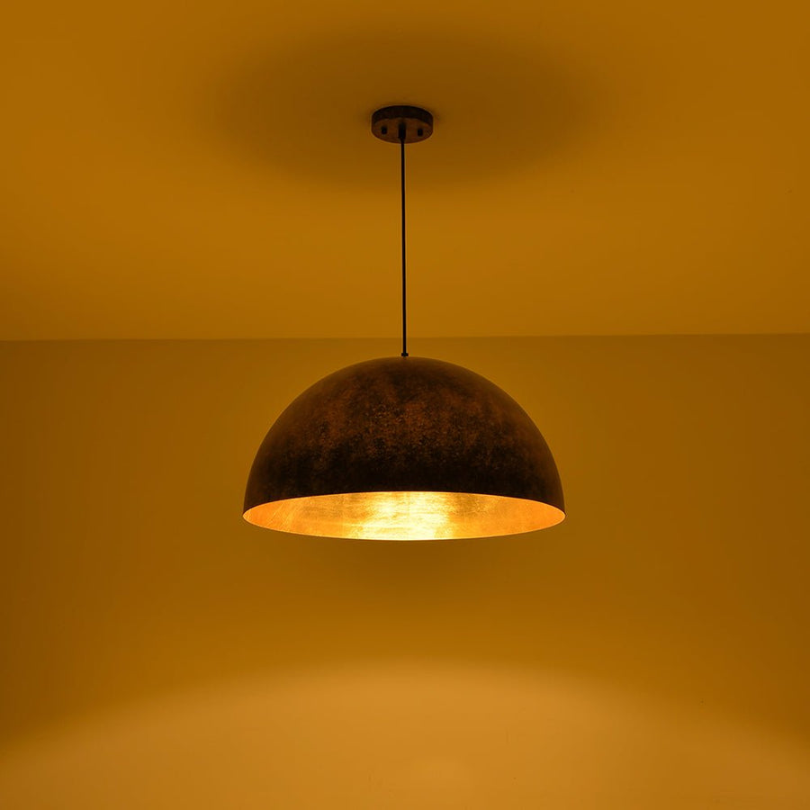 Farmhouze Light - Vintage Distressed Brown Oversized Metal Dome Pendant - Chandelier - 15in - 