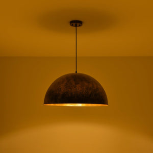 Farmhouze Light - Vintage Distressed Brown Oversized Metal Dome Pendant - Chandelier - 15in - 