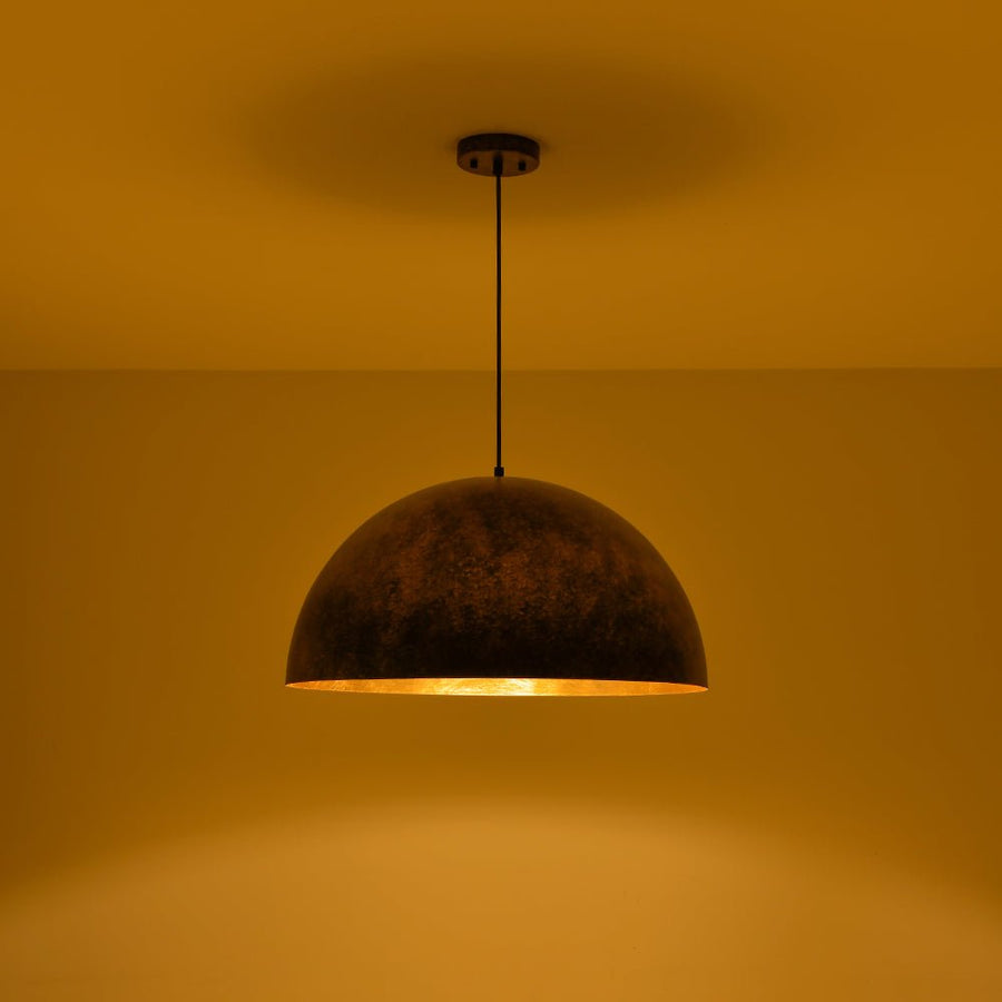 Farmhouze Light - Vintage Distressed Brown Oversized Metal Dome Pendant - Chandelier - 15in - 