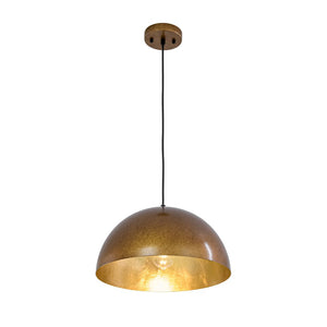 Farmhouze Light - Vintage Distressed Brown Oversized Metal Dome Pendant - Chandelier - 15in/Aged Gold - 