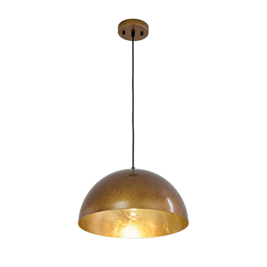 Farmhouze Light - Vintage Distressed Brown Oversized Metal Dome Pendant - Chandelier - 15in/Aged Gold - 