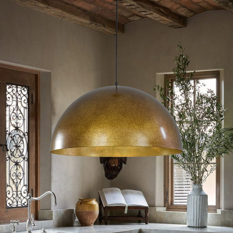 Farmhouze Light - Vintage Distressed Brown Oversized Metal Dome Pendant - Chandelier - 23in/Aged Gold - 