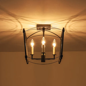 Farmhouze Light - Vintage Elegant 4 - Light Candle Style Square Cage Semi Flush - Ceiling Light - Black - 