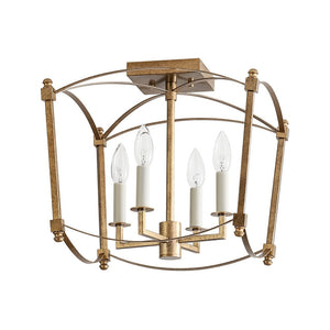 Farmhouze Light - Vintage Elegant 4 - Light Candle Style Square Cage Semi Flush - Ceiling Light - Black - 