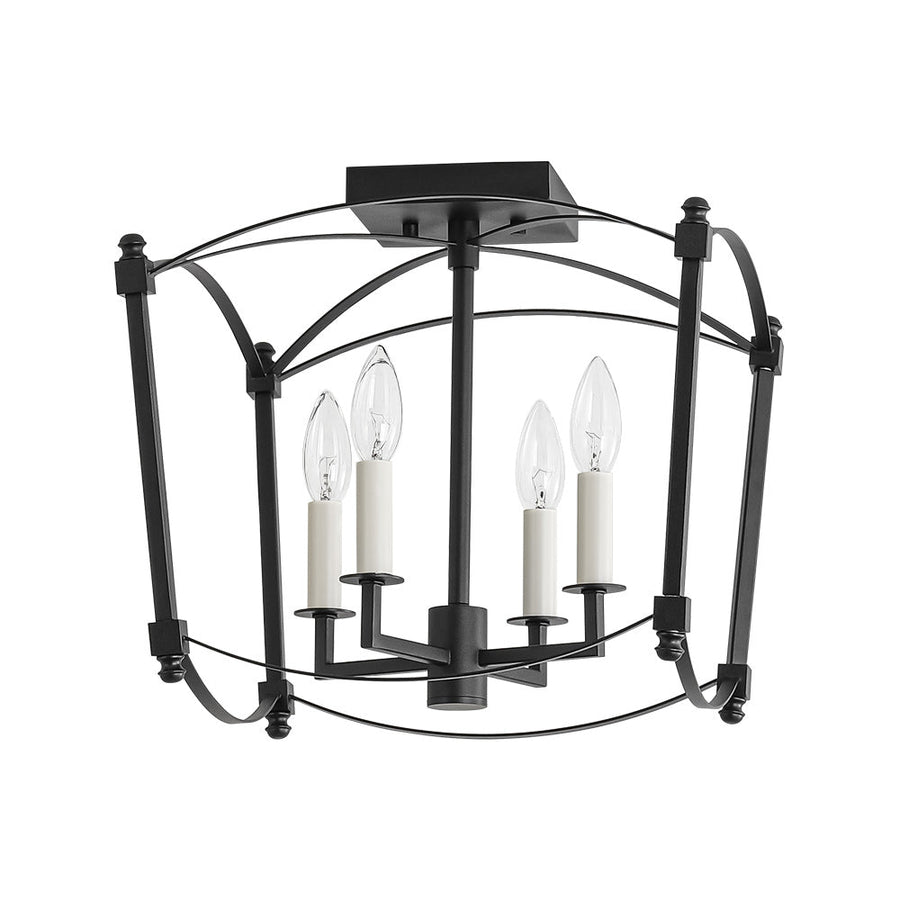 Farmhouze Light - Vintage Elegant 4 - Light Candle Style Square Cage Semi Flush - Ceiling Light - Black - 