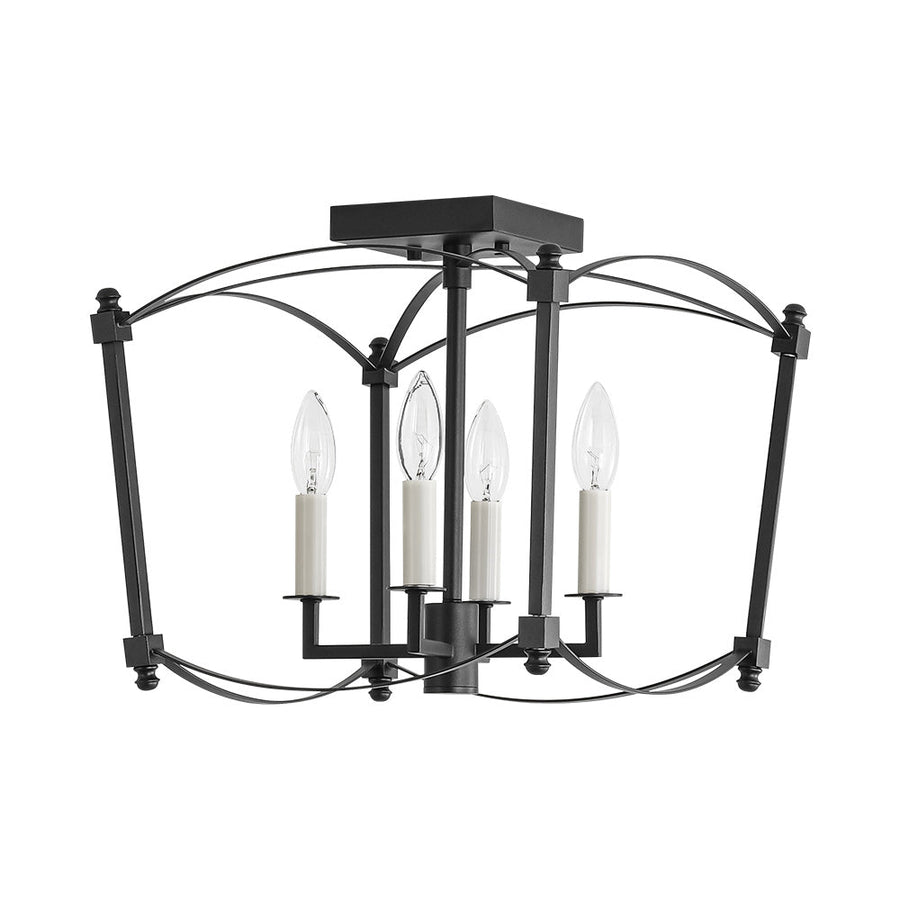 Farmhouze Light - Vintage Elegant 4 - Light Candle Style Square Cage Semi Flush - Ceiling Light - Black - 