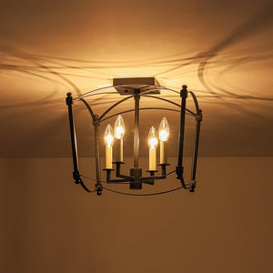 Farmhouze Light - Vintage Elegant 4 - Light Candle Style Square Cage Semi Flush - Ceiling Light - Black - 