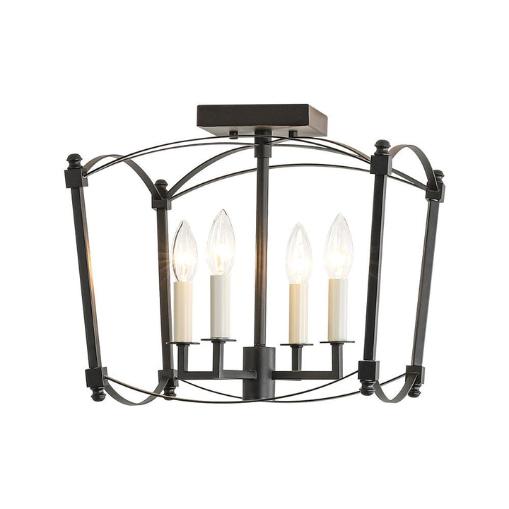 Farmhouze Light - Vintage Elegant 4 - Light Candle Style Square Cage Semi Flush - Ceiling Light - Brass - 