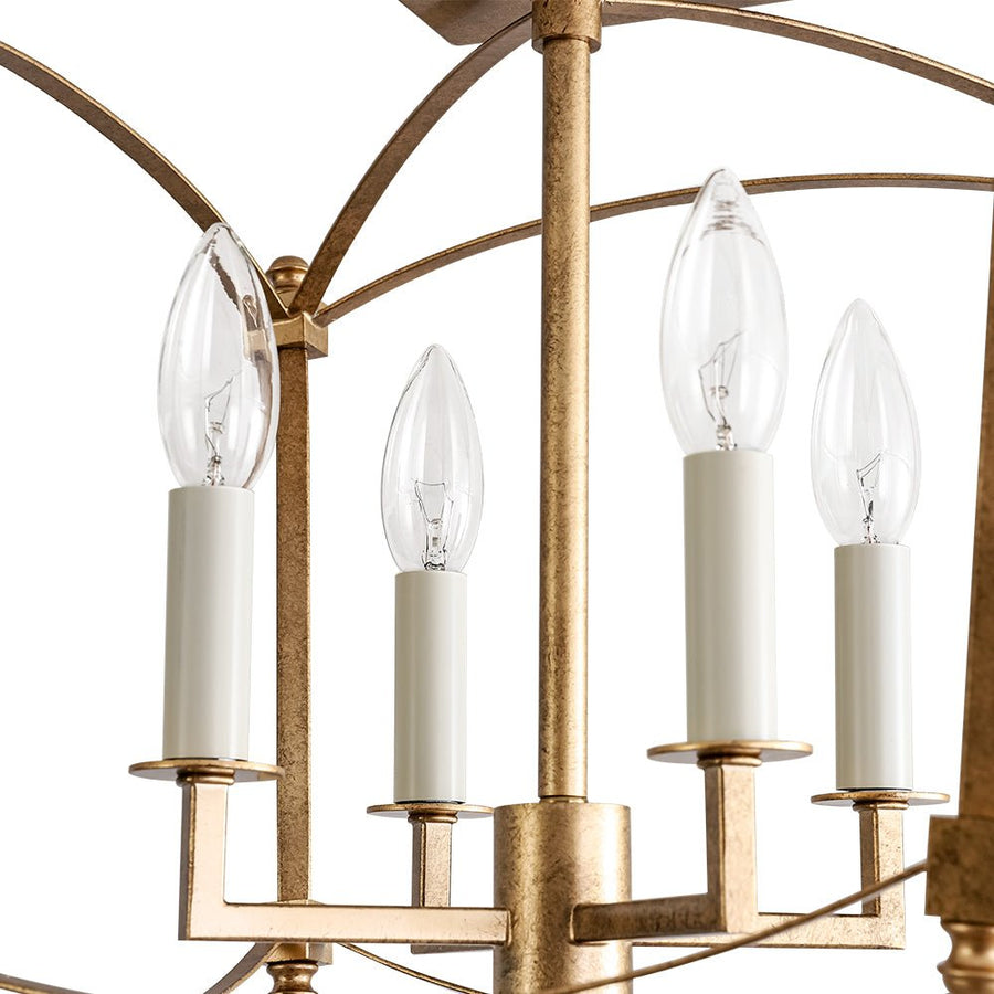 Farmhouze Light - Vintage Elegant 4 - Light Candle Style Square Cage Semi Flush - Ceiling Light - Brass - 