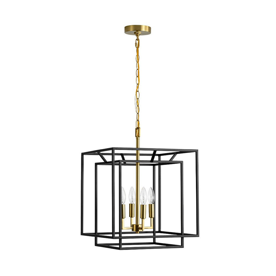 Farmhouze Light - Vintage Farmhouse 2 - Layer Metal Square Cage Chandelier - Chandelier - 4 Bulbs - 