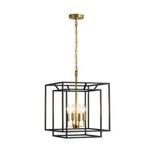 Farmhouze Light - Vintage Farmhouse 2 - Layer Metal Square Cage Chandelier - Chandelier - 4 Bulbs - 