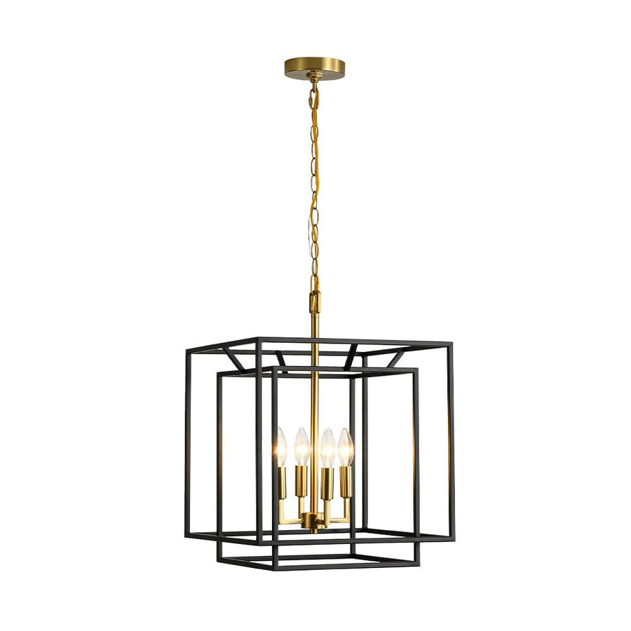 Farmhouze Light - Vintage Farmhouse 2 - Layer Metal Square Cage Chandelier - Chandelier - 4 Bulbs - 