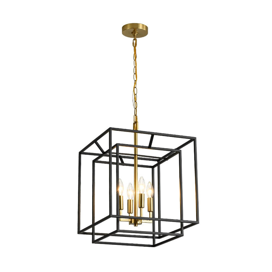 Farmhouze Light - Vintage Farmhouse 2 - Layer Metal Square Cage Chandelier - Chandelier - 4 Bulbs - 