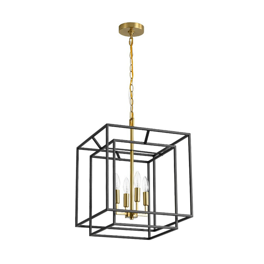 Farmhouze Light - Vintage Farmhouse 2 - Layer Metal Square Cage Chandelier - Chandelier - 4 Bulbs - 