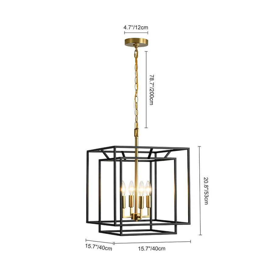 Farmhouze Light - Vintage Farmhouse 2 - Layer Metal Square Cage Chandelier - Chandelier - 4 Bulbs - 