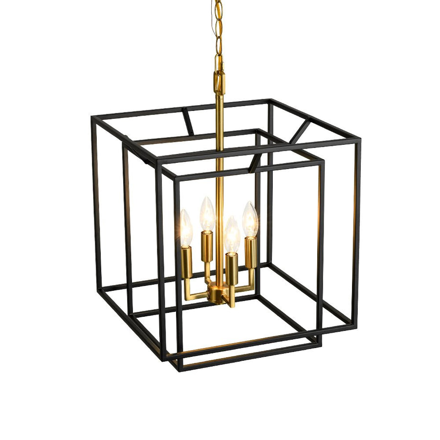 Farmhouze Light - Vintage Farmhouse 2 - Layer Metal Square Cage Chandelier - Chandelier - 4 Bulbs - 