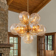 Load image into Gallery viewer, Farmhouze Light - Vintage Glam 10 - Light Amber Glass Globe Bubble Chandelier - Chandelier - Brass - 
