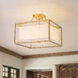 Load image into Gallery viewer, Farmhouze Light-Vintage Gold Bamboo Frame Fabric Square Semi-Flush Ceiling Light-Ceiling Light-16 in-
