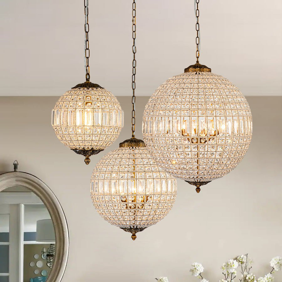 Vintage Luxe Glam Brass Crystal Orb Chandelier | Farmhouze Light
