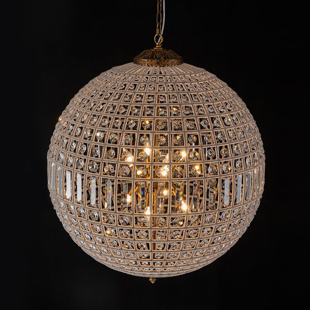 Vintage Luxe Glam Brass Crystal Orb Chandelier | Farmhouze Light