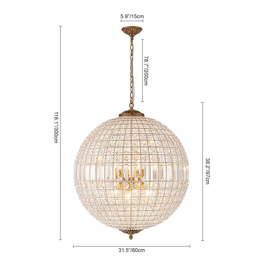 Vintage Luxe Glam Brass Crystal Orb Chandelier | Farmhouze Light