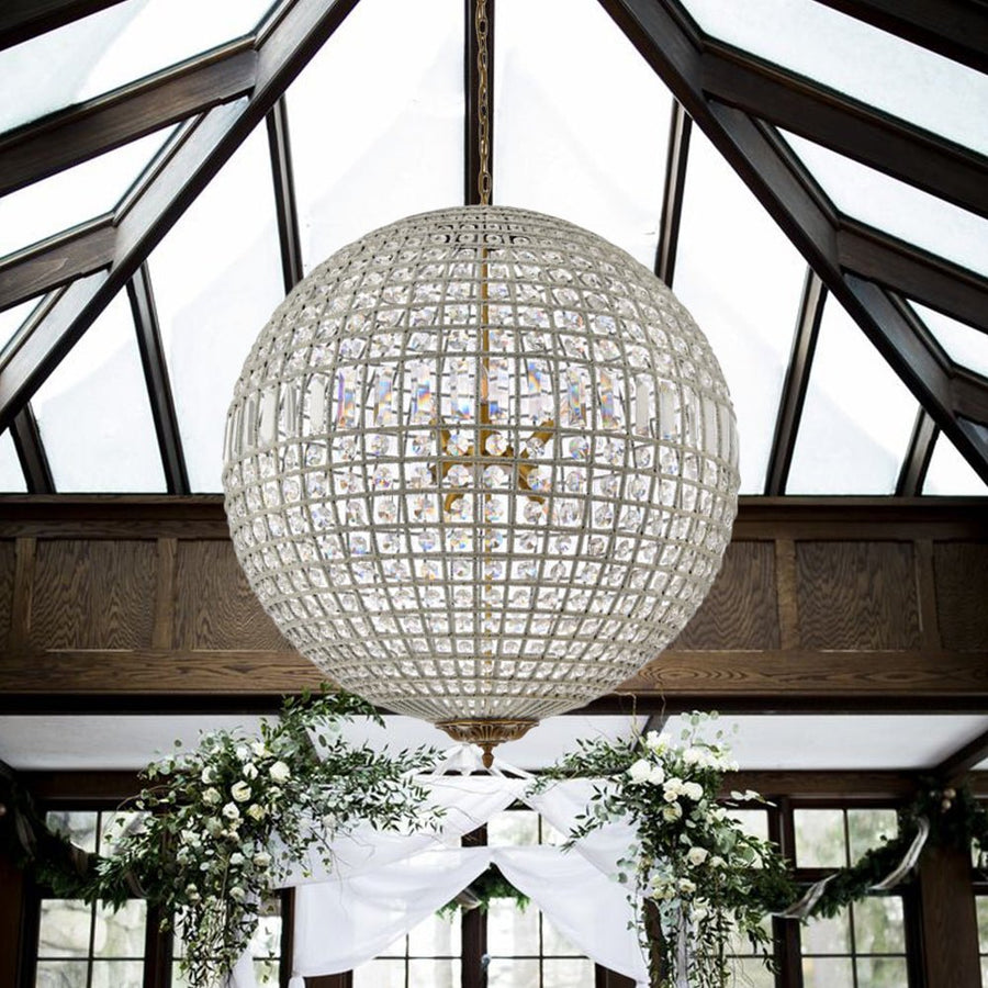 Vintage Luxe Glam Brass Crystal Orb Chandelier | Farmhouze Light