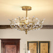 Load image into Gallery viewer, Farmhouze Light-Vintage Luxe Crystal Floral Cage Brass Semi Flush Mount Light-Ceiling Light-Brass-

