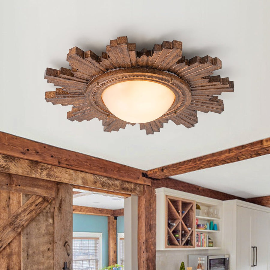 Farmhouze Light - Vintage Luxe Sunburst Flush Mount Light Wall Decoration - Ceiling Light - Antique Brass - 