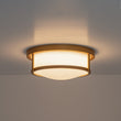 Load image into Gallery viewer, Farmhouze Light-Vintage Opal Glass Drum Dimmable LED Semi Flush Mount-Ceiling Light-Brass-
