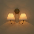 Load image into Gallery viewer, Farmhouze Light-Vintage White Fabric Shade 2-Light Vanity Wall Sconce-Wall Sconce-Brass-
