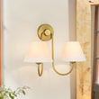 Load image into Gallery viewer, Farmhouze Light-Vintage White Fabric Shade 2-Light Vanity Wall Sconce-Wall Sconce-Brass-
