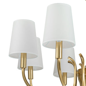 Farmhouze Light-White Fabric Shade Brass 8-Light Candle Style Chandelier-Chandelier-Brass-