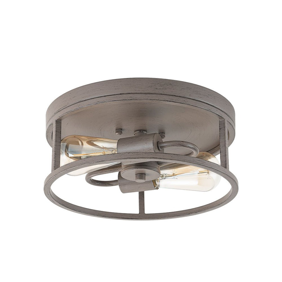 Farmhouze Light - Whitewashed Brown Wood Grain Drum Flush Mount Light - Ceiling Light - 11.8 in - 