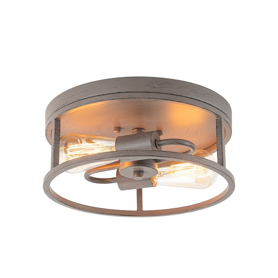 Farmhouze Light - Whitewashed Brown Wood Grain Drum Flush Mount Light - Ceiling Light - 11.8 in - 