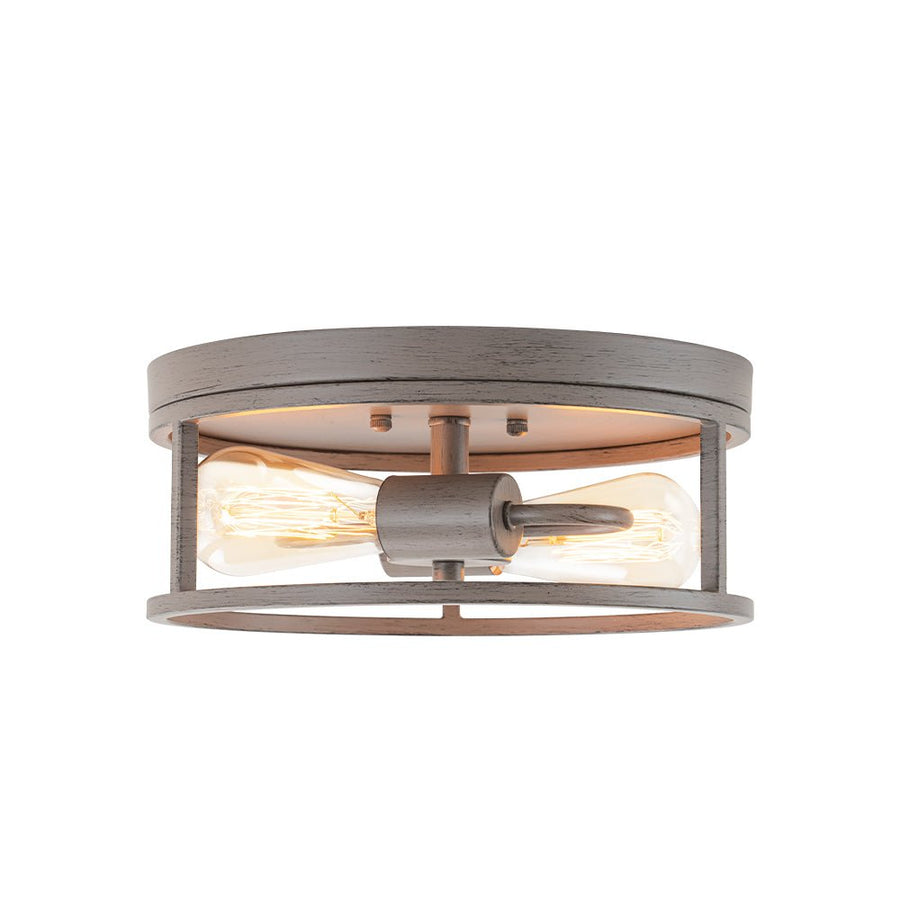 Farmhouze Light - Whitewashed Brown Wood Grain Drum Flush Mount Light - Ceiling Light - 11.8 in - 