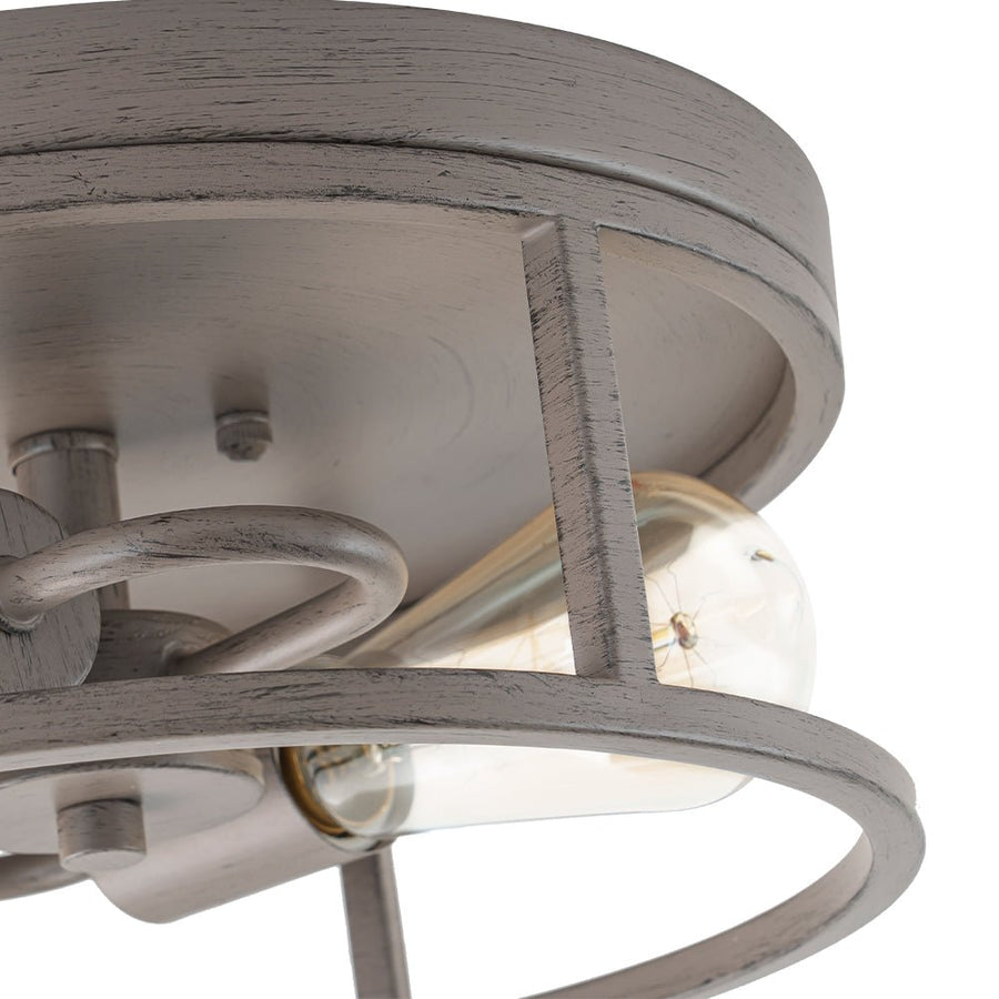 Farmhouze Light - Whitewashed Brown Wood Grain Drum Flush Mount Light - Ceiling Light - 11.8 in - 